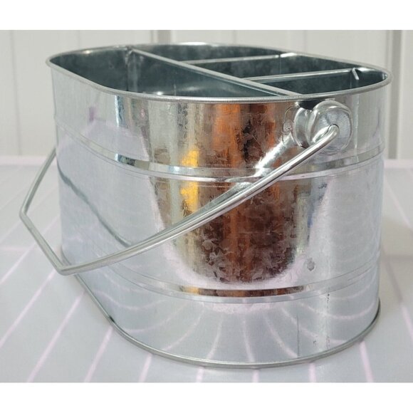 Galvanized 4 Compartment Vintage Style Metal Bucket Caddy w Handle 9.5 x 6 Base - Picture 2 of 7